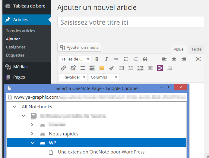 Choix du contenu stocké dans OneNote.