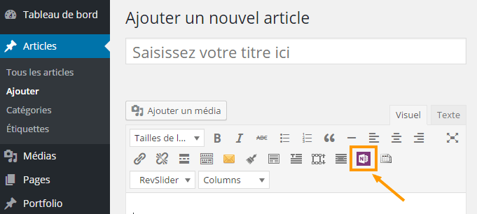 Le bouton OneNote dans le champ d'édition WordPress