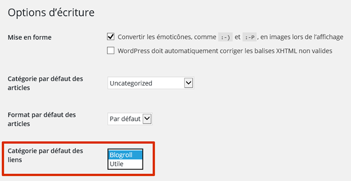 Catégorie de Liens dans WordPress 4.3