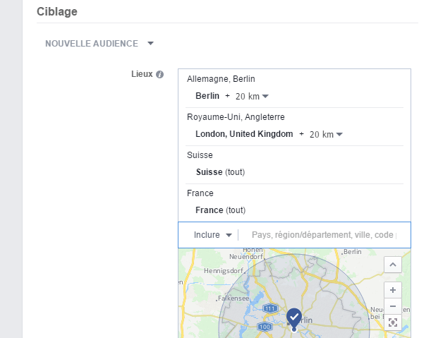 Ciblage géographique dans une campagne de Facebook Ads