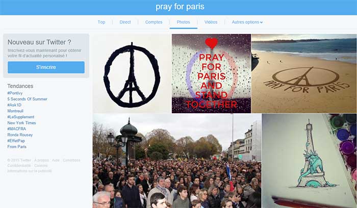 Pray For Paris dans les résultats de recherche de Photos de Twitter