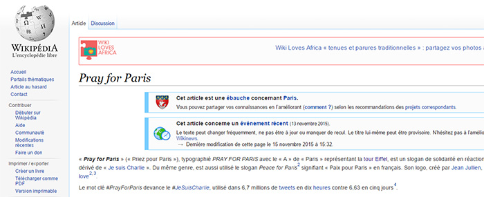 Pray For Paris dans Wikipedia