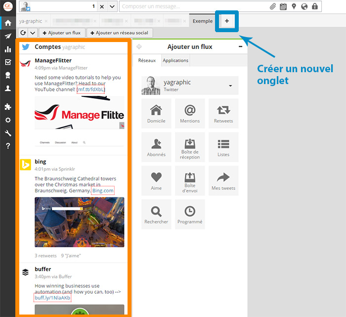 Hootsuite : ajouter un onglet