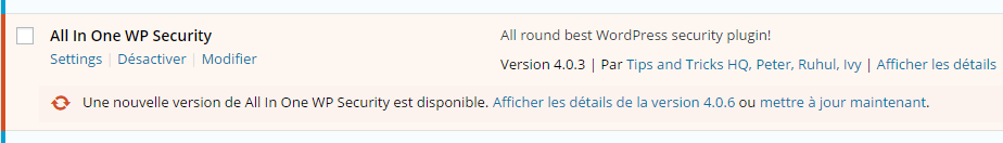 Mettre à jour le plugin All In One WP Security & Firewall