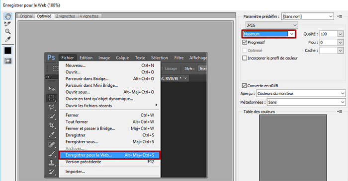 Enregistrer pour le Web... dans Photoshop