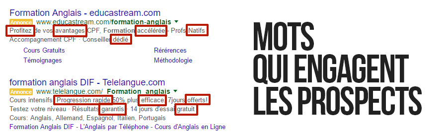 Des mots engageants - AdWords