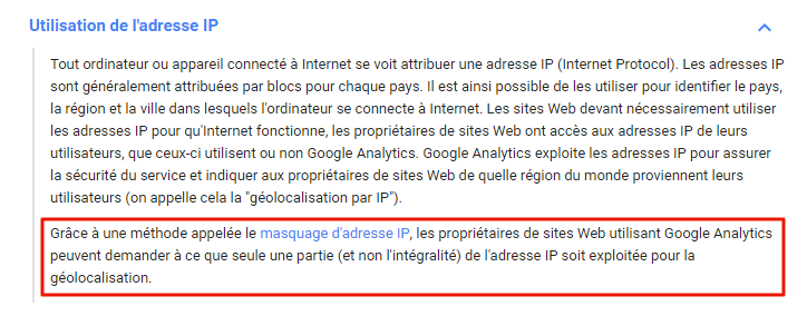 Google Analytics et les adresses IP des visiteurs de sites web.