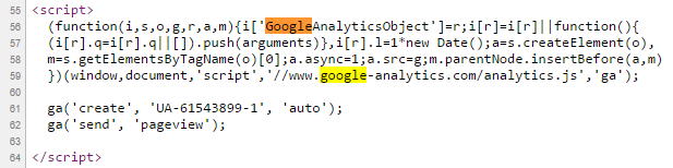 Script Google Analytics dans le code source