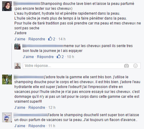 Commentaires de produits de beauté dans Facebook