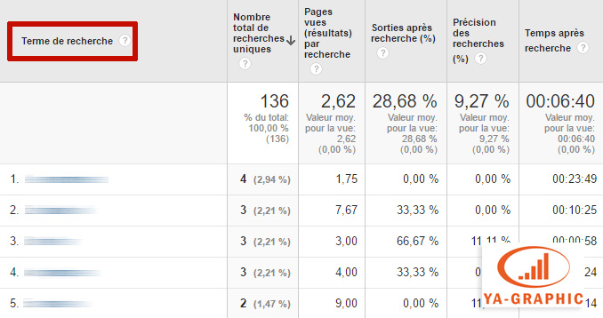 Google Analytics : requêtes tapées par les visiteurs dans un site