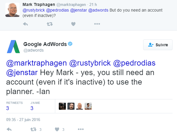 Il faut toujours avoir un compte pour utiliser Keyword Planner