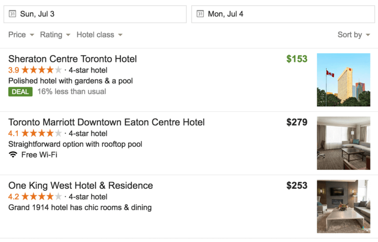 Google Deal dans le Pack Local (recherche d'hôtel)