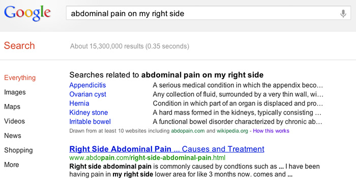 Recherche de symptômes dans Google Search
