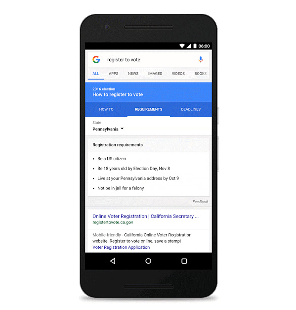 "Register to vote" nouvel outil dans Google Search