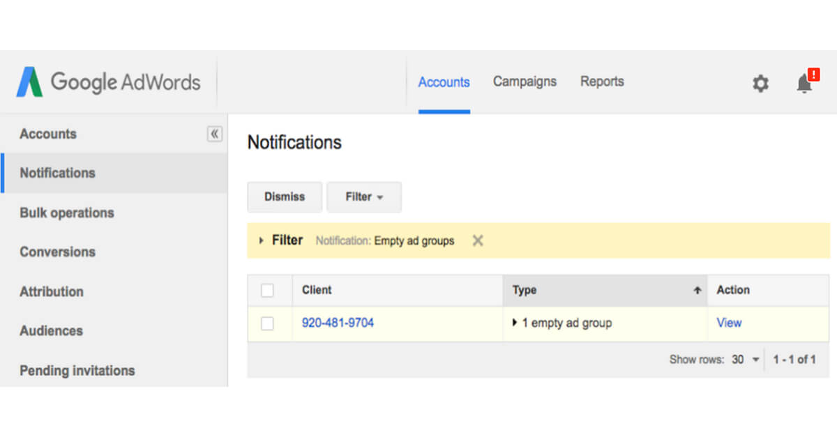 Notifications des Administrateurs de plusieurs comptes Google AdWords