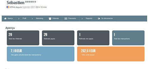 Tableau de bord compte affilié chez Ya-graphic