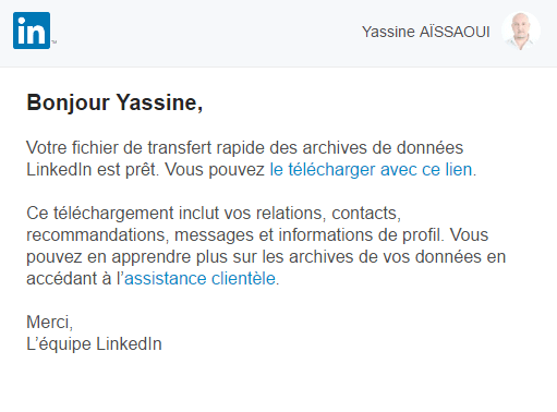 Archives LinkedIn à télécharger depuis l'e-mail