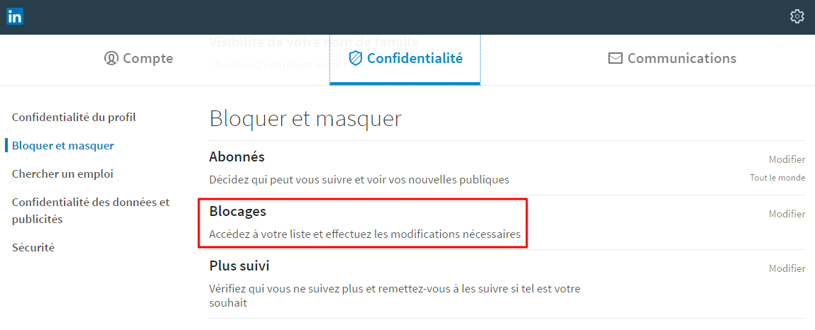 Voir la liste des personnes bloquées sur LinkedIn