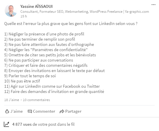 Erreur la plus grave dans LinkedIn