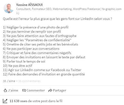 Erreur la plus grave dans LinkedIn