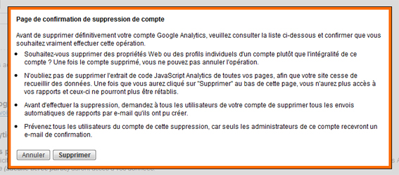 suppression de compte google analytics