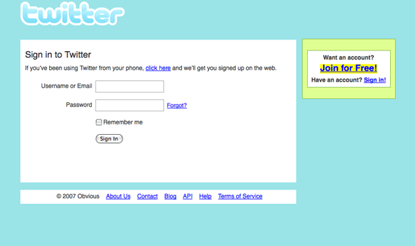 Page de Twitter en 2007