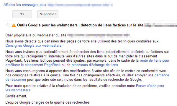 Liens factices détectés par Google Webmaster Tools