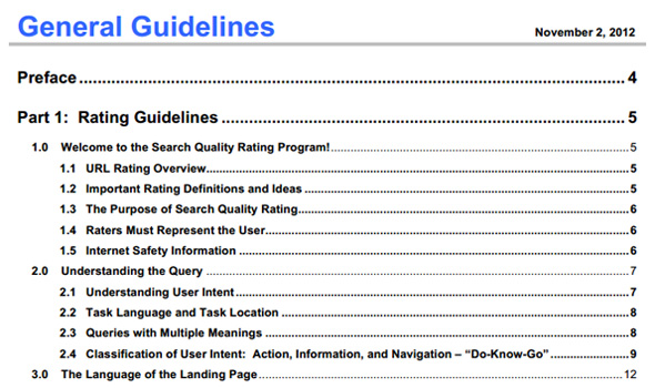 Manuel de 43 pages. Comment les évaluateurs de Google attribuent un score à un site web.