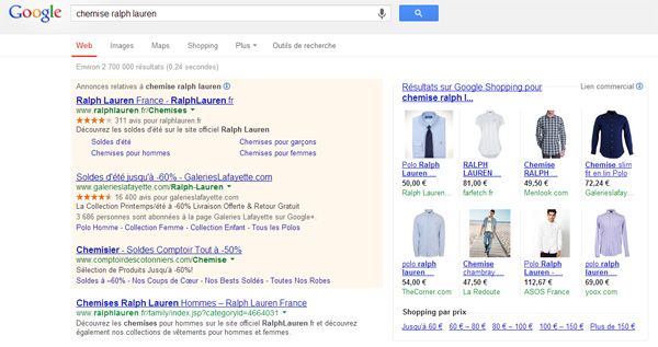 Annonces de vêtements de marque dans Google Shopping