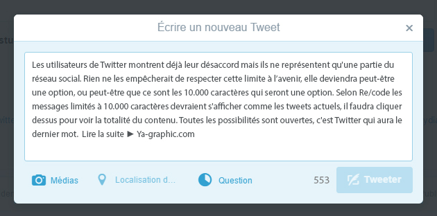 Limite des 140 caractères annulée dans Twitter ?