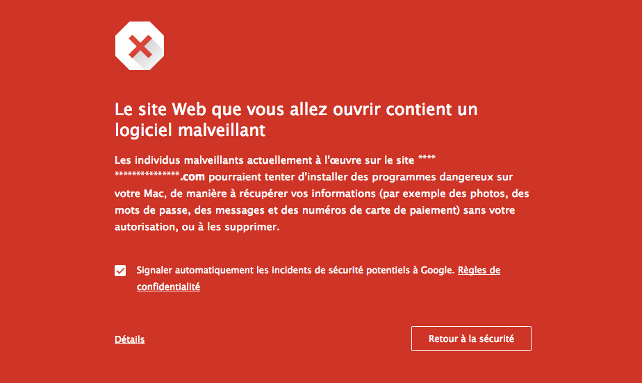 Logiciel malveillant détecté par Google