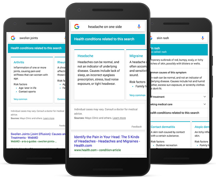 Recherche de symptômes sur Google mobile