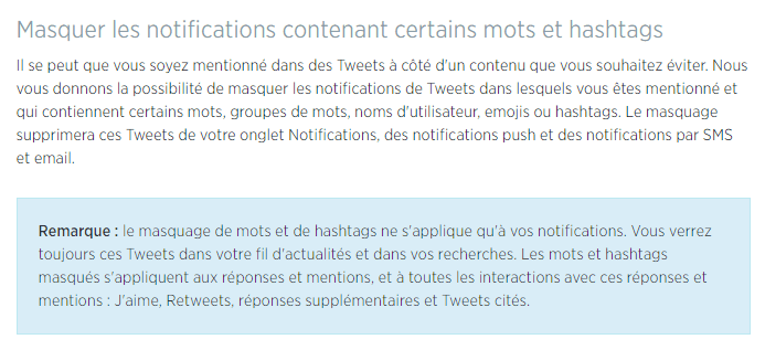 Masquer les mots clés dans Twitter (support)