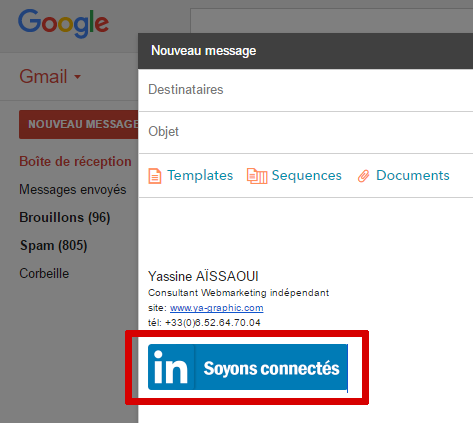 Exemple de bouton LinkedIn cliquable dans Gmail.