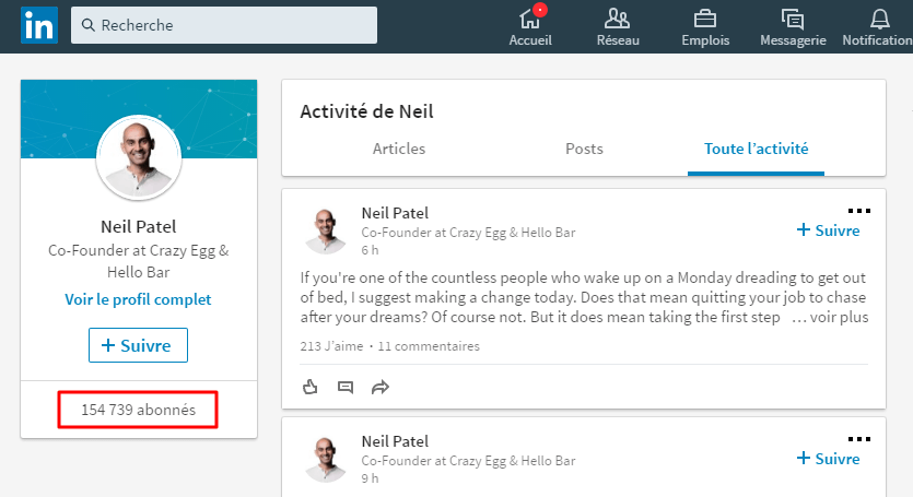 Nombre de contacts sur LinkedIn