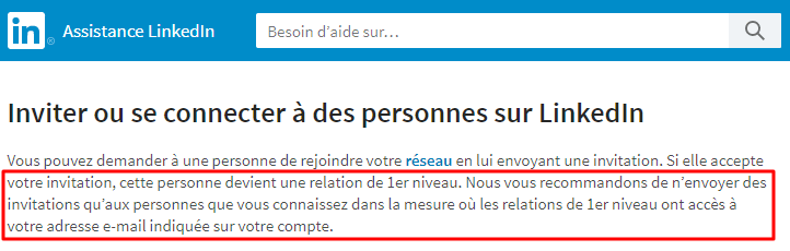 LinkedIn recommande de n’envoyer des invitations qu’aux personnes que vous connaissez