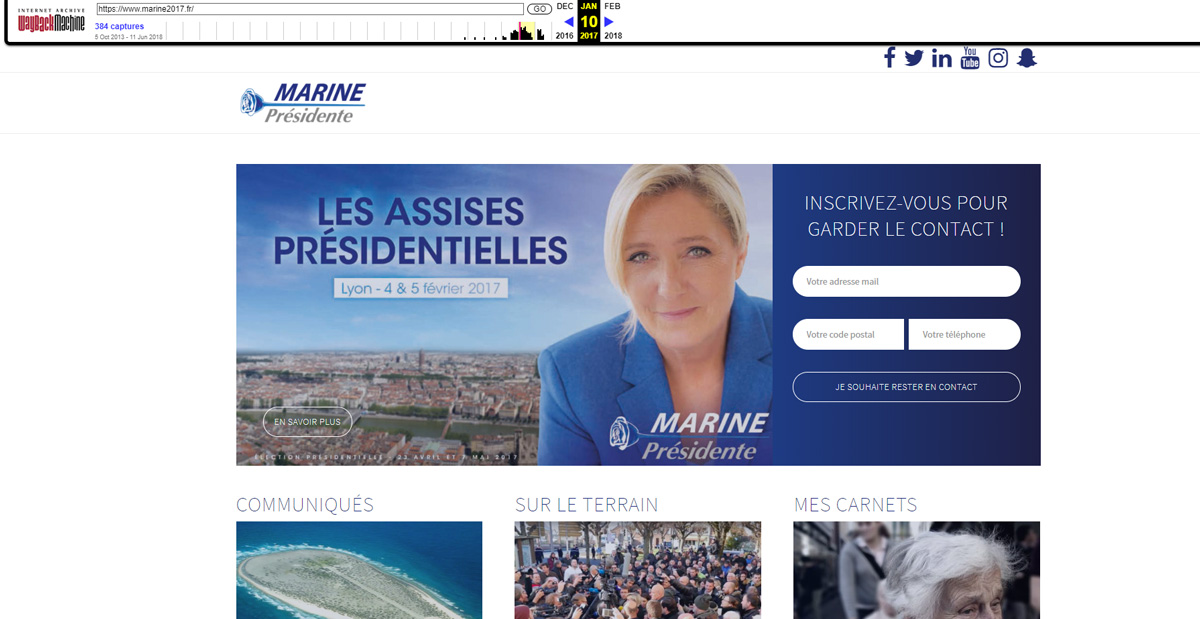 Site de Marine le Pen en 2017