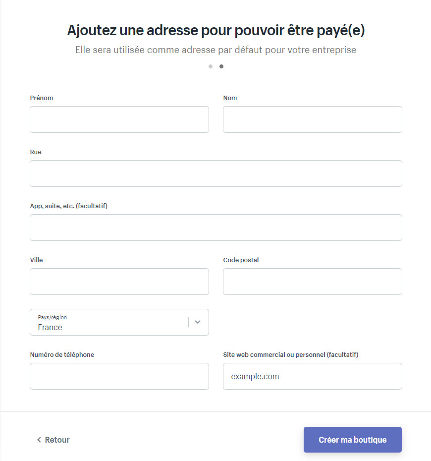 Guide Shopify : remplir le formulaire pour pouvoir être payé