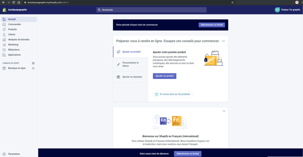 Guide Shopify : la période d'essai vient de démarrer