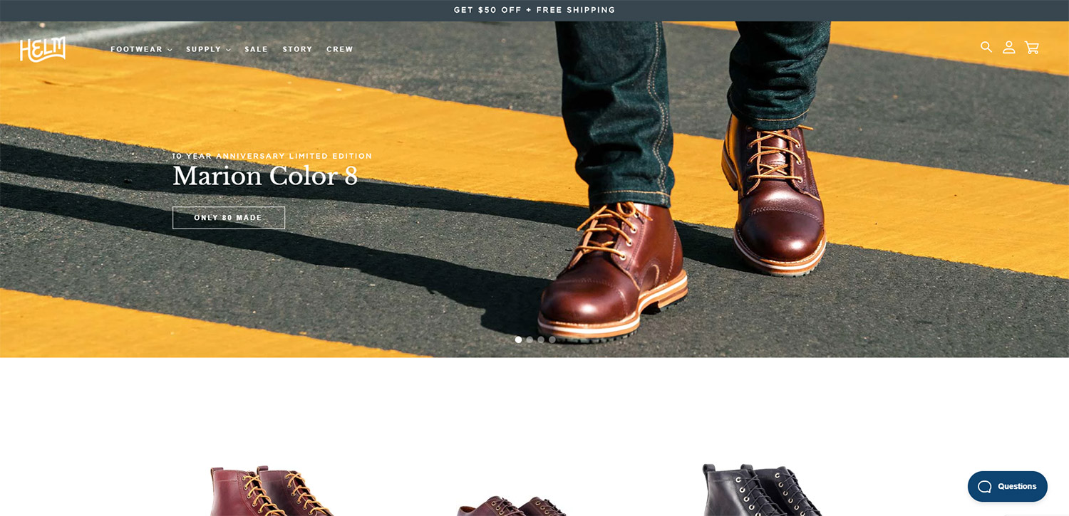 Exemple boutique Shopify : Helm Boots