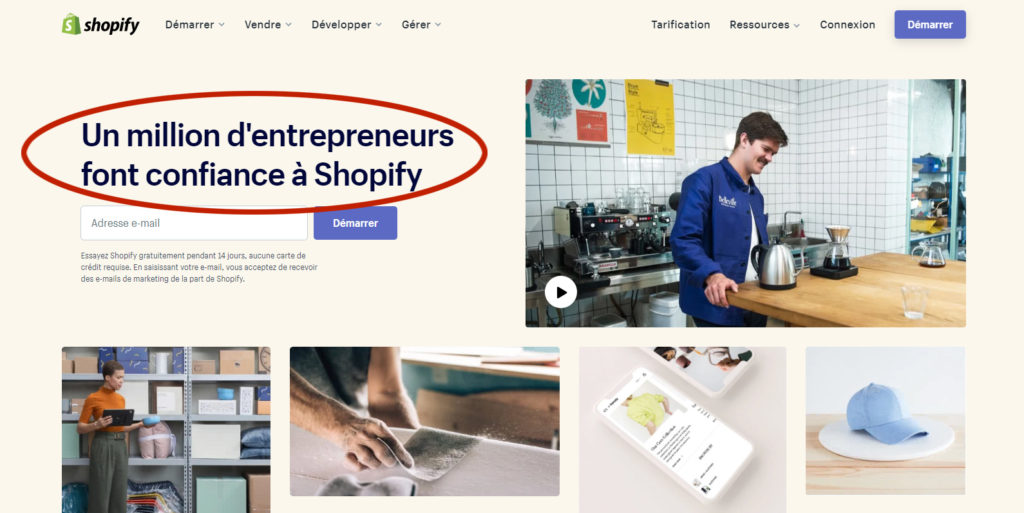 Shopify 1 millions d'entrepreneurs e-commerçants.